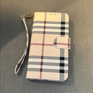 Plaid Pattern Phone Wallet Case - Beige and Black